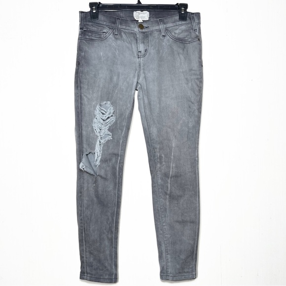 Current/Elliott Destroyed Busted Knee Grunge Moto Gray Skinny Jeans - Picture 2 of 15